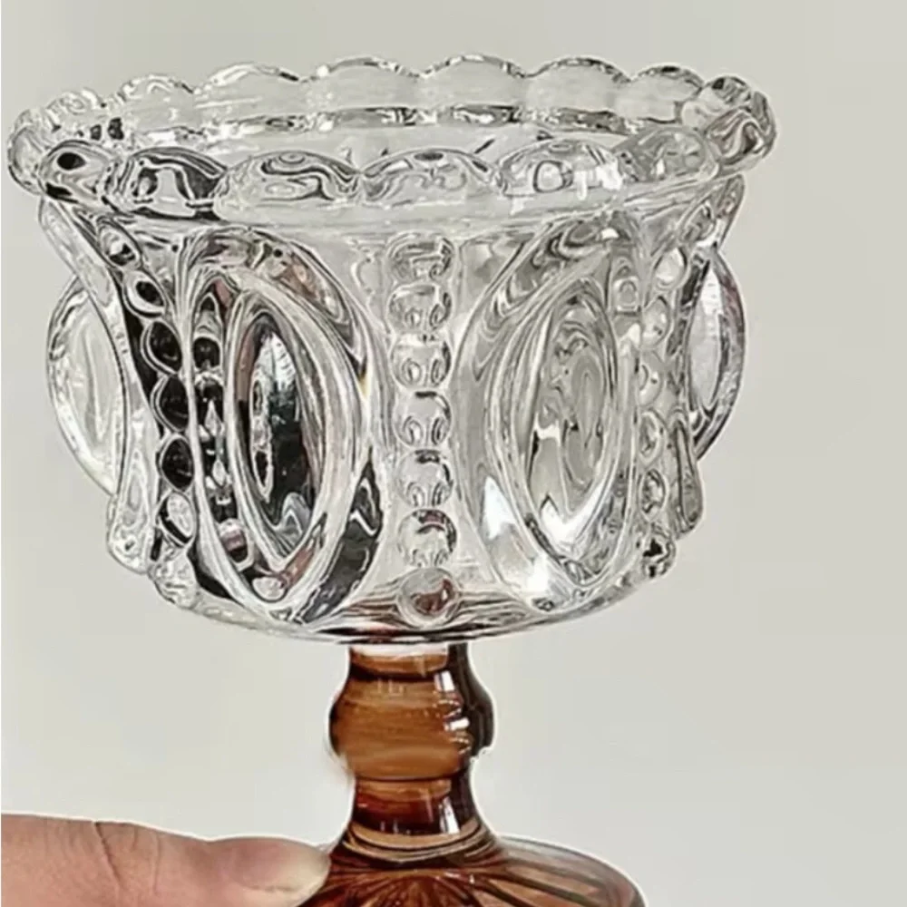 2/Retro Embossed Glass Ice Cream Cup or Yogurt Dessert Cup